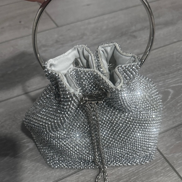 Silver Rhinestone Women Bag w/ Large Handle - Picture 1 of 7